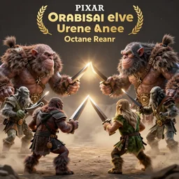 orcs fighting elves, designed by peter andrew jones and pixar, photorealistic, 3 d render, award winning render, unreal engine, octane render, studio lighting, 8 k, hd, dustin nguyen, akihiko yoshida, greg tocchini, greg rutkowski, cliff chiang