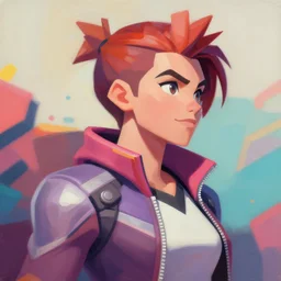 Portrait painting Miki matsubara wearing a jacket and a collar, as an Overwatch character, medium shot, asymmetrical, profile picture, Organic Painting, sunny day, Matte Painting, bold shapes, hard edges, street art, trending on artstation, by Huang Guangjian and Gil Elvgren and Sachin Teng