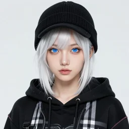 highly detailed portrait of a sewer punk lady student, blue eyes, burberry hoody, hat, white hair by atey ghailan, by greg tocchini, gradient green, black, brown, cream and blue color scheme, grunge aesthetic!!! ( ( graffiti tag wall, plain white background ) )