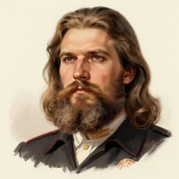 soviet era propaganda of man with long hair and medium beard. featured on artstation
