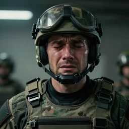 portrait of Master Chief crying, Greg Rutkowski, tragic