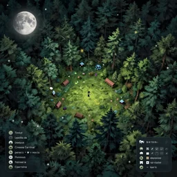 a ttrpg - map of a moonlit clearing in the woods, gridless, beautiful, 8 k, high quality digital art