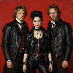 Solomon Joseph Solomon and Richard Schmid and Jeremy Lipking victorian genre painting portrait painting of a young beautiful woman retro noir cyberpunk future hacker punk rock in fantasy costume, red background