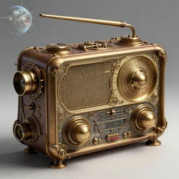 an extremely complicated complex steampunk radio device, intricate, highly detailed, artstation, concept art, smooth, sharp focus, illustration, art by artgerm and greg rutkowski and alphonse mucha, footage from space camera