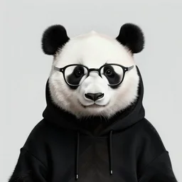 portrait of panda in black hoodie in nerd glasses by greg hildebrandt and michael hutter