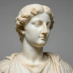 an ancient greek statue, with visible wear and broken nose
