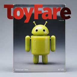 toyfare magazine cover of vintage android figurine. limited edition. studio lighting. 3 5 mm f / 2. 8 macro lens. polaroid - w 7 6 8