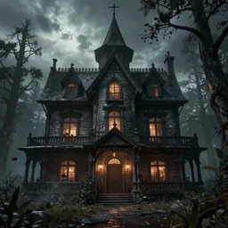 haunted house in the style of the witcher 3 game