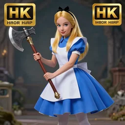 photo of a alice in wonderland warrior with an axe, highly detailed, 4k, HDR, award-winning photo