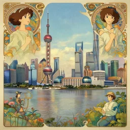 victo ngai a panorama view of shanghai design, highly detailed, high quality, digital painting, by ross tran and studio ghibli and alphonse mucha, artgerm