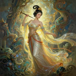 a painting of a very beautiful chinese fairy by ross tran, highly detailed, fantasy, radiant lighting, intricate environment, nature