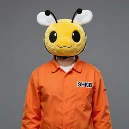 inmate with orange suit and bee head