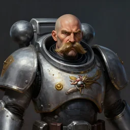 portrait of a 4 0 k space marine with a bushy moustache, concept art, moustache, fantasy, highly detailed, cinematic lighting, digital painting by greg rutkowski