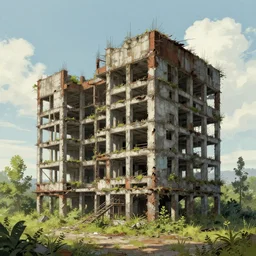 a beautiful detailed illustration of urbex port industrial architecture nature architecture unfinished building building abandoned by lee madgwick, architecture island, archdaily, wallpaper, highly detailed, trending on artstation.