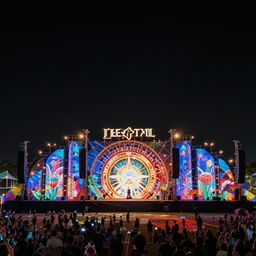 the main stage at electric daisy carnival in the year 2 0 4 0, set design, projection mapping