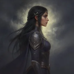 side profile centered painted portrait, Maya Ali as a storm sorcerer, Gloomhaven, Elden Ring, matte painting concept art, beautifully backlit, official fanart, pretty, beautiful, elegant, 4k, HDR, Trending on artstation, Behance, by Jesper Ejsing and RHADS and Makoto Shinkai and Lois van baarle and ilya kuvshinov and rossdraws and Cushart Krentz and Gilleard James