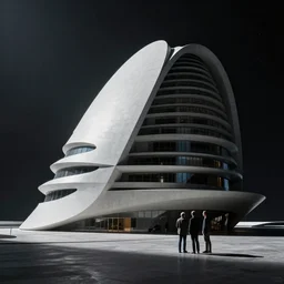 space scene by arthur haas and bruce pennington and john schoenherr, cinematic matte painting, zaha hadid building, dark moody color palate,