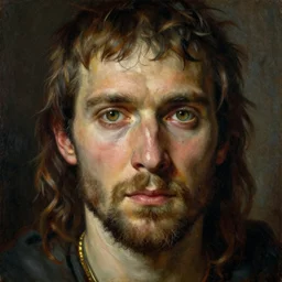 a highly detailed portrait painting of a rugged fantasy cleric with piercing eyes, by gaston bussiere craig mullins alphonse mucha greg rutkowski