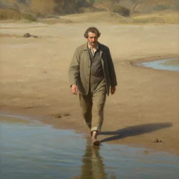 walking across dry land with water on both sides, classical painting, high definition, digital art, matte painting, very detailed, realistic