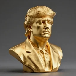 melting gold bust of alternate reality leader donald jong - un, the statue is melting with drips of molten metal falling apart, ground angle, uhd 8 k, sharp focus