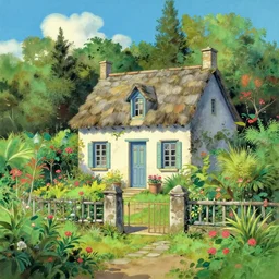 a typical house in a creole garden from reunion island painting by chiho aoshima, by studio ghibli, trending on artstation