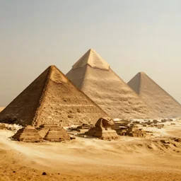 the great pyramids of giza epic cyberpunk art, hazy dystopian atmosphere, blade runner, super realistic