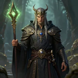 Portrait of a powerful Elven Mage from a computer role-playing game in the style of Icewind Dale; masterpiece; trending on artstation; f/1.4; 90mm