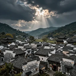 Old Chinese architecture in a Chinese valley, dramatic sky, digital art, 4k, 8k, trending on ArtStation