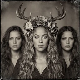 beautiful female character inspired by iceland and floral headdress mariah carey pagan wiccan viking antlers headdress full face environmental portrait tintype damaged | | digital artwork made by greg rutswork, anna dittmann and lois van barlee, symmetrical diffused light, anatomically correct