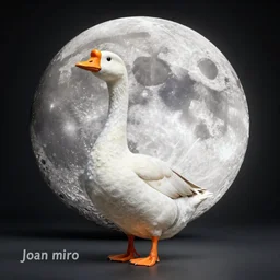 a 3 d render of a goose on the moon by joan miro