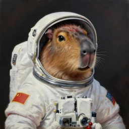beautiful detailed and adorable portrait of a capybara astronaut in a spacesuit, super cute, new contemporary, pop surrealism, oil painting, by edward robert hughes, henry justice ford