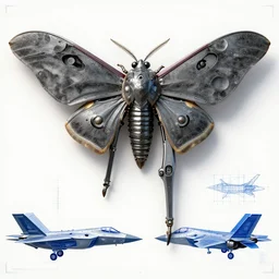 a mechanized atlas moth, gunmetal grey, very symmetrical, orthographic view, top down view, bottom view, side view, blueprints, mecha, lockheed martin f - 3 5 lightning ii, fighter jet, cybernetic, robotic, highly detailed, artstation, autodesk maya, super realistic, unreal engine
