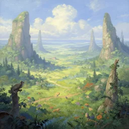 A dreamy spiritual land by Roger Dean, 8K concept art, detailed