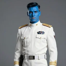 portrait of a blue skin man by greg rutkowski, short black hair in military style, tall, star wars expanded, universe, he is about 5 0 years old, wearing white colored imperial admiral uniform, artstation hq