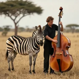 an amazing award winning photo of a scene with a zebra and a contrabass, landscape photography, cinematic, hyperdetailed
