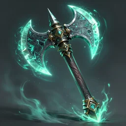 Battleaxe Glowing emanating teal energy, dungeons and dragons, highly detailed, digital painting, sharp focus, illustration, Unreal Engine, 8k, HD