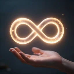 a floating glowing infinity symbol above someone's hands, cinematic, fantasy octane render 8 k postproduction