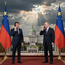 emmanuel macron having a phone call with vladimir putin