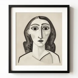 best of picasso curved lineart portraits, cubism, boho neutral colors, framed
