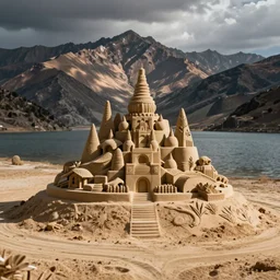 lakeside mountains, sand sculpture