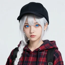 highly detailed portrait of a sewer punk lady student, blue eyes, tartan hoody, hat, white hair by atey ghailan, by greg tocchini, by kaethe butcher, gradient yellow, black, brown, peach and cyan color scheme, grunge aesthetic!!! ( ( graffiti tag wall flat colour background ) )
