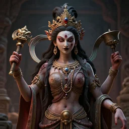 a portrait of a scary ancient hindu goddess, by wlop, greg rutkowski, thomas kinkade, super detailed, 3 d, 4 k wallpaper