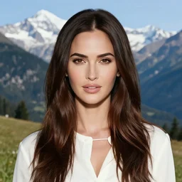 megan fox face mash up with beautiful mountains, in the style of dan mountford, tattoo sketch, double exposure, hyper realistic, amazing detail, black and white