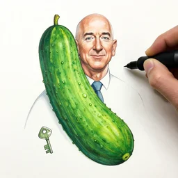 jeff bezos is a cucumber, colored ink, moebius illustration art, key art