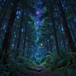 an award - winning hd wallpaper of a beautiful forest at night, stars shining in the sky, lucid dream, ethereal, intricate details, vibrant colors, trending on artstationhq