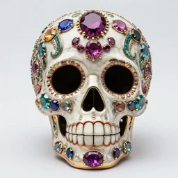 Gems encrusted, intricate, highly detailed calavera, award winning photography