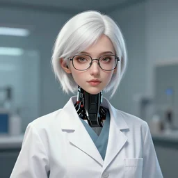 a portrait of a white haired android scientist girl wearing glasses by krenz cushart and stephan martiniere