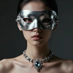 a beautiful futuristic portrait with a mask inspired by nylh, necklace made by wires, modern art, baroque art jewelry, new classic, hyper realistic, cinematic composition, cinematic lighting, fashion design, concept art, hdri, 4 k