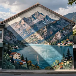 lakeside mountains, street art