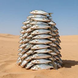 a thousand fishes stacked on top of each other in the desert by terry a. davis